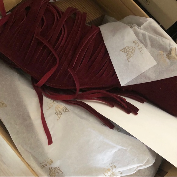 Sizes 5.5, 7 Burgundy fringe booties - Picture 2 of 2